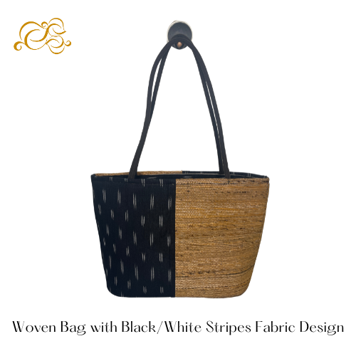 Woven Bag with Black/White Stripes Fabric Design