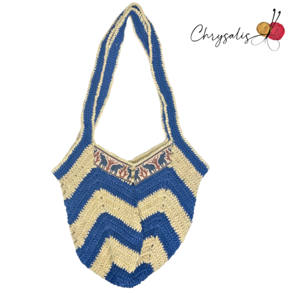 Blue & White Jute Bag with Elephant Design - Image 2