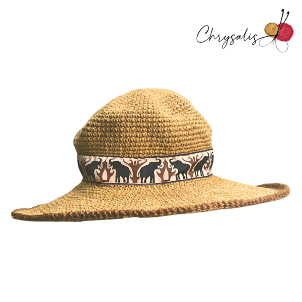 Brown Jute Hat with Elephant Design - Image 2