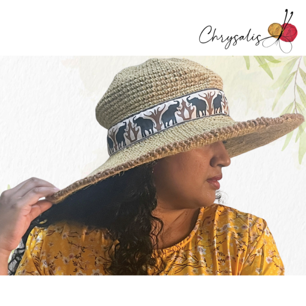 Brown Jute Hat with Elephant Design - Image 5