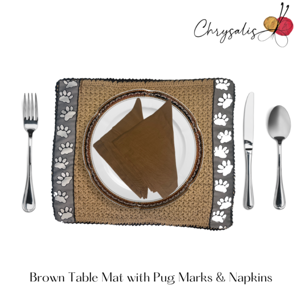 Brown Table Mat with Pug Marks with Napkins (Set of 2) - Image 2