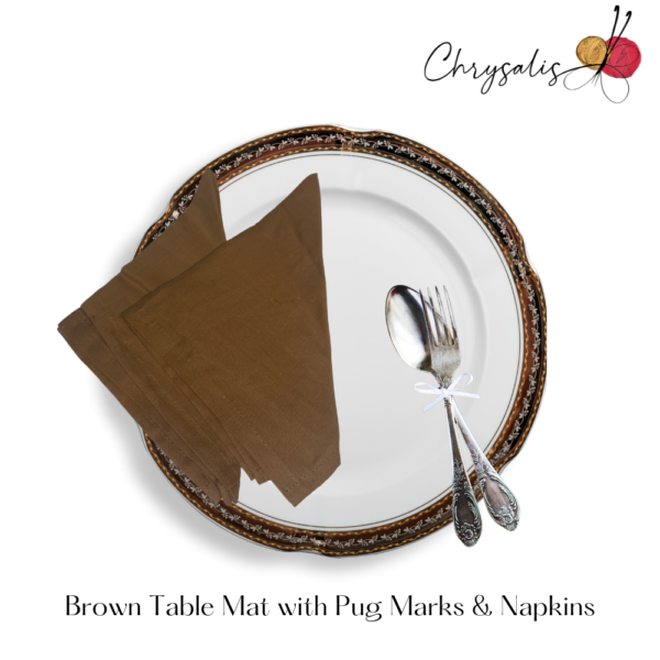 Brown Table Mat with Pug Marks with Napkins (Set of 2) - Image 5