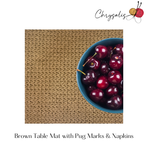 Brown Table Mat with Pug Marks with Napkins (Set of 2) - Image 4