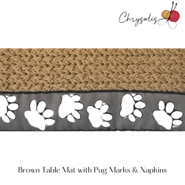 Brown Table Mat with Pug Marks with Napkins (Set of 2) - Image 3