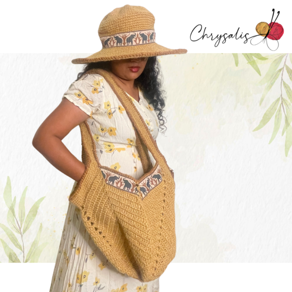 Combo - Brown with Elephant Design Jute Hat and Bag