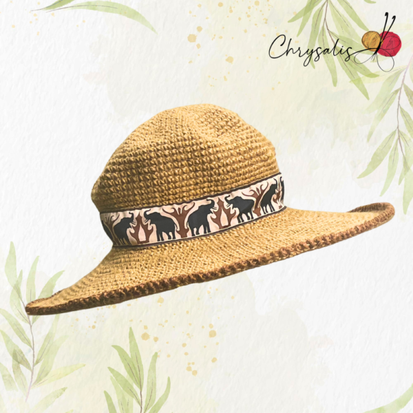 Combo - Brown with Elephant Design Jute Hat and Bag - Image 4