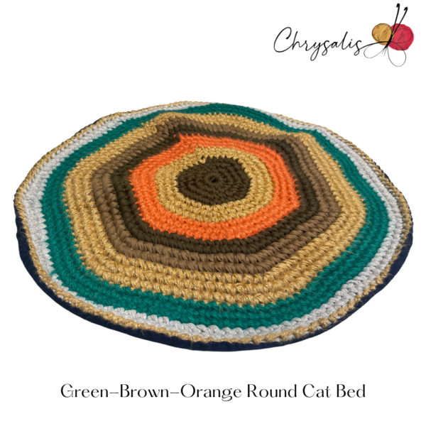 Green, Brown, Orange Round Cat Bed - Image 2