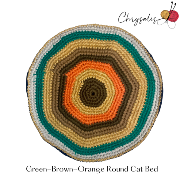 Green, Brown, Orange Round Cat Bed - Image 5