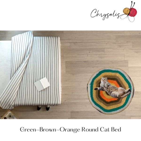 Green, Brown, Orange Round Cat Bed - Image 4