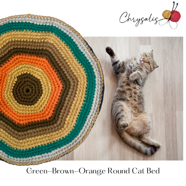 Green, Brown, Orange Round Cat Bed - Image 3