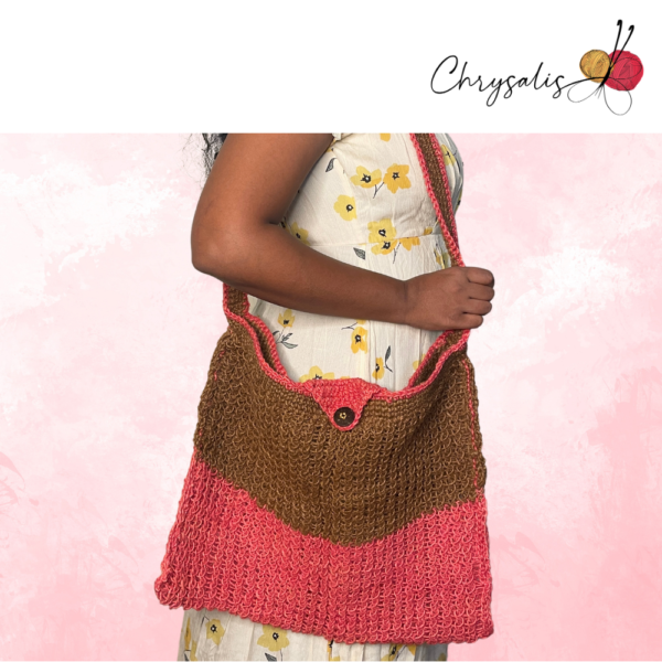 Pink & Brown Jute Bag - Image 3