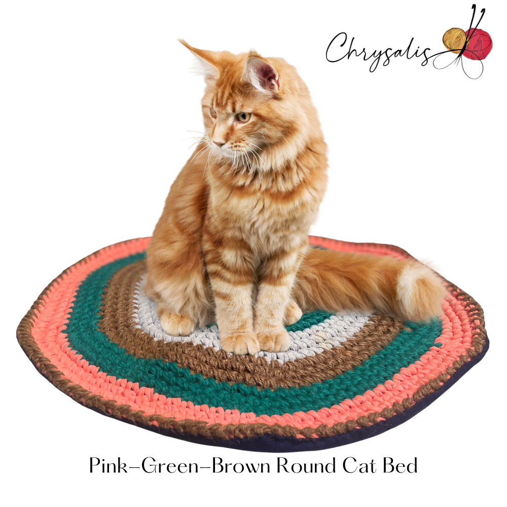 Pink, Green, Brown Round Cat Bed