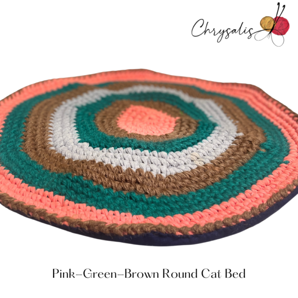 Pink, Green, Brown Round Cat Bed - Image 2