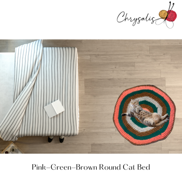 Pink, Green, Brown Round Cat Bed - Image 4