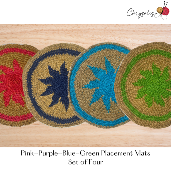 Brown Base - Pink, Purple, Blue, Green Placement Mats (Set of 4) - Image 2