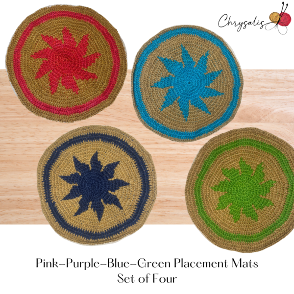 Brown Base - Pink, Purple, Blue, Green Placement Mats (Set of 4)