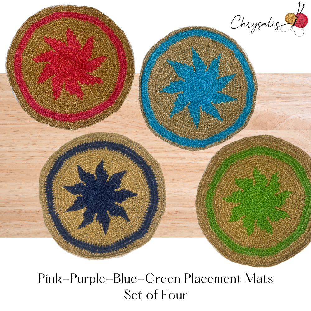 Brown Base – Pink, Purple, Blue, Green Placement Mats (Set of 4)