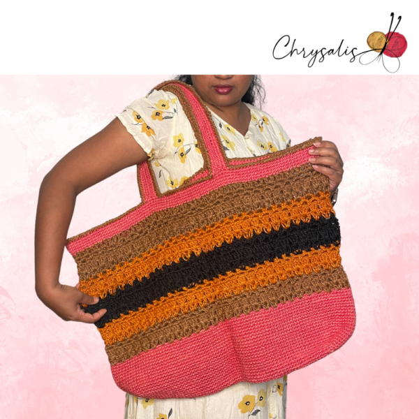 Pink and Brown Large Jute Bag - Image 3