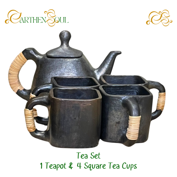 Tea Set - 1 Teapot & 4 Square Cups - Image 3