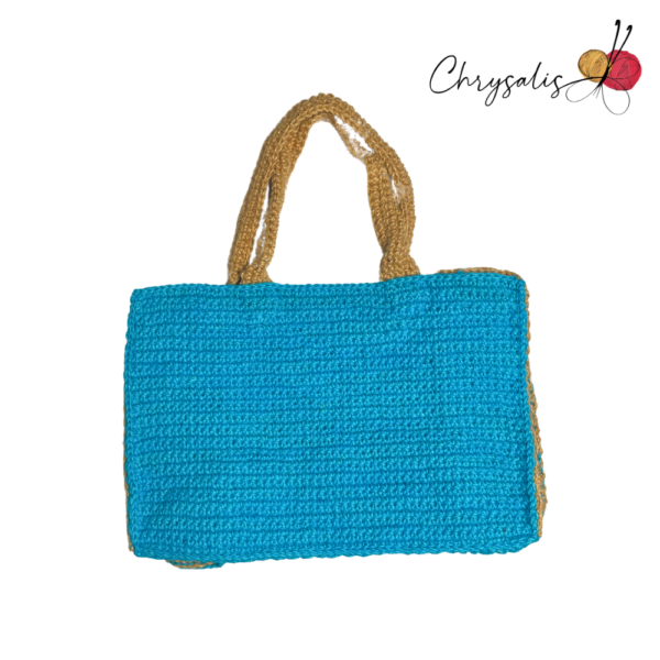Teal & Brown Crocheted Jute Bag - Image 2