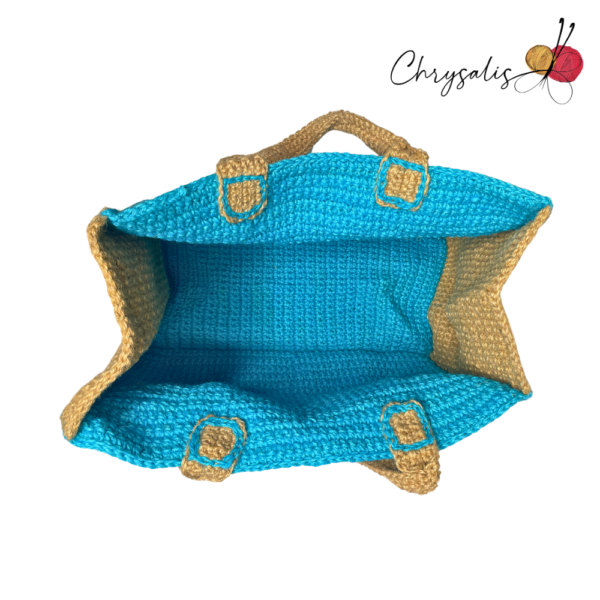 Teal & Brown Crocheted Jute Bag - Image 5